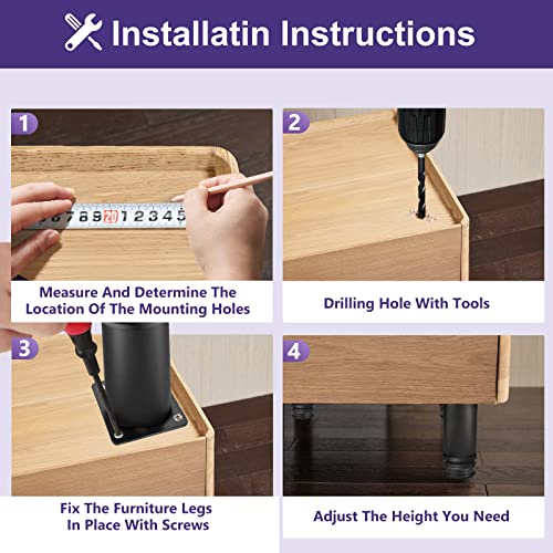 Stainless Steel Adjustable Furniture Legs 4 Inch - Black - 8pcs - color: Black, size: 4"