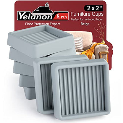 Non Slip Furniture Pads for Hardwood Floors -Yelanon 8Pcs 2” Coasters Cups - color: 8pcs2"square Gray