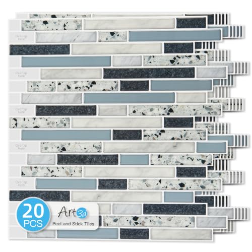 Art3d Linear Subway Design Tile Peel and Stick Backsplash, 20-Sheet, Blue - color: Blue