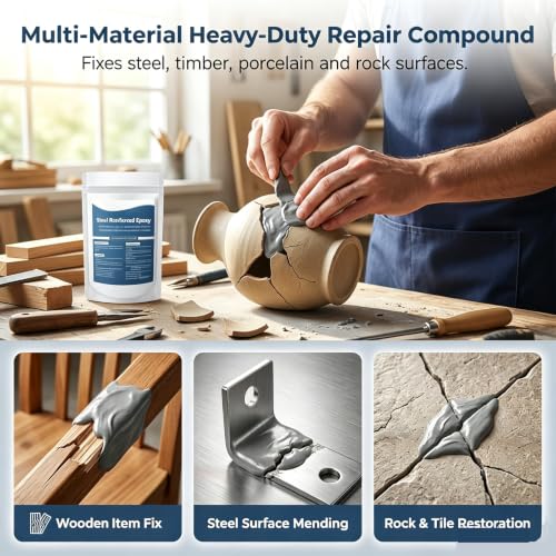 Steel Reinforced Epoxy Putty - Strong Clay Iron Adhesive, Fast Repair AB Two-Part Epoxy Clay Filler for Bonding Metal, Plastic, Wood, 2-Pack, Each 100g