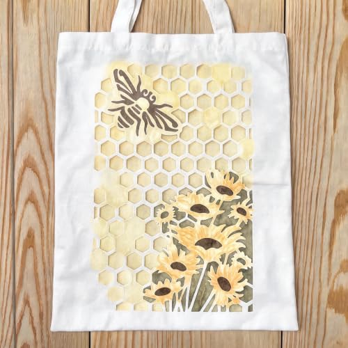 TIAMECH A4 Reusable Bee Honeycomb Sunflower Stencil for Painting - color: Bee Honeycomb Sunflower