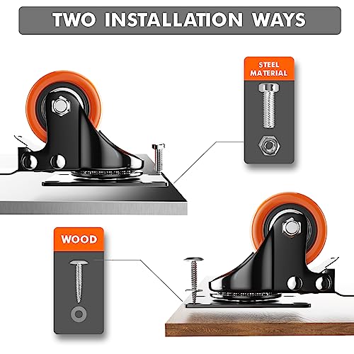2 Inch Caster Wheels, Casters Set of 4 Heavy Duty with Brake - color: Orange, size: 2 Inch