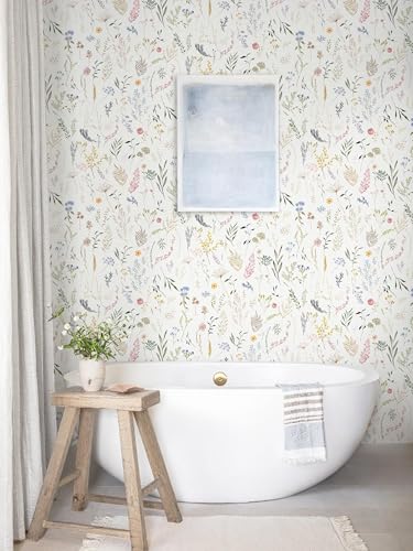Dimoon 118"x16.1" Floral Peel and Stick Wallpaper Beige Contact Paper Thicken Wallpaper Delicate Flower Waterproof Green Leaf White Self Adhesive Removable Wall Paper Shelf Liner Decal Vinyl Roll - color: Beige-Smooth, size: 16.1" x 118"
