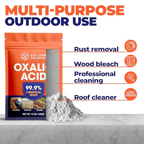 ECO LIVING SOLUTIONS Oxalic Acid 99.9% Deck Stain Remover & Wood Stain Remover | Metal Cleaning & Rust Stain Removal - 12 Oz