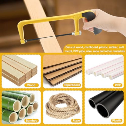 6'' Mini Hacksaw and Mitre Block Set, Compact Hand Operated Hack Saw with 2 Spare Blades, Aluminum Cutting Saw Hack Saws for Metal, Used to Cut Drywall, Wood, Metel, Plastic (Yellow) - color: Yellow