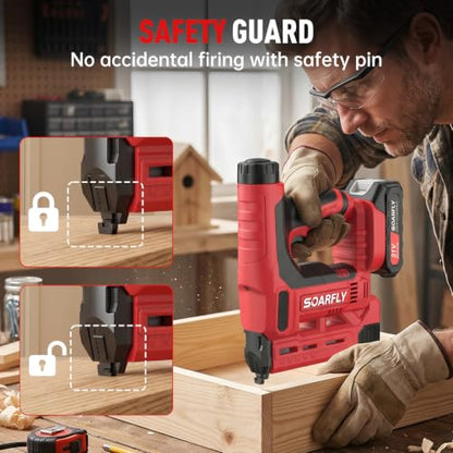 Nail Gun Battery Powered, 18 Gauge 2-in-1 Cordless Brad Nailer Stapler (Includes 2 × 2.0Ah Battery), Charger, 1500 Staples and Nails, Electric Staple Gun for Carpentry and Upholstery