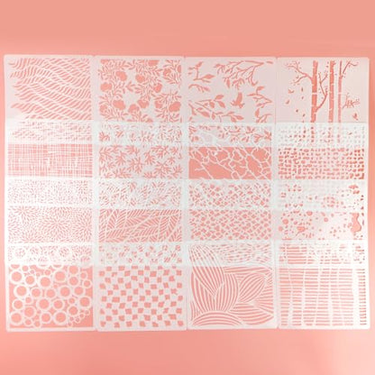 16 Pcs Layering Stencils for Painting - 6"x6" Mixed Texture Trees, Flowers, Leaves, Dots, Checkered, Buffalo Crackle, Splatter Stencils for Canvas, Mix Media Spray Paint - style: Mixed Style 2