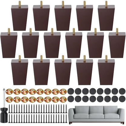 TURSTIN 16 PCS 3 Inch Wood Furniture Legs, Couch Legs Replacement, Brown - color: Brown, size: 3 Inch