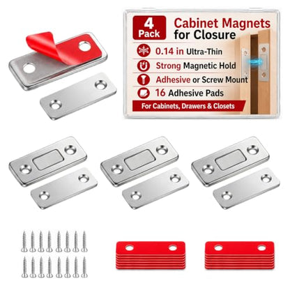 Cabinet Magnets for Closure, 4 Pack Ultra-Thin Cabinet Door Magnets