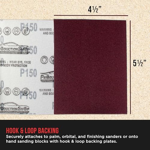 ProductionShop Premium Red 150 Grit 1/4 Sheet Size Red Sanding Sheets, Box of 30 - Hook & Loop Backing Sandpaper, Medium-Cut Abrasive - Fits Palm Sanders, Hand Sanding Blocks - Woodworking, Auto Paint - style: 150 Grit