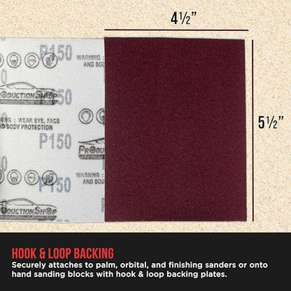 ProductionShop Premium Red 150 Grit 1/4 Sheet Size Red Sanding Sheets, Box of 30 - Hook & Loop Backing Sandpaper, Medium-Cut Abrasive - Fits Palm Sanders, Hand Sanding Blocks - Woodworking, Auto Paint - style: 150 Grit