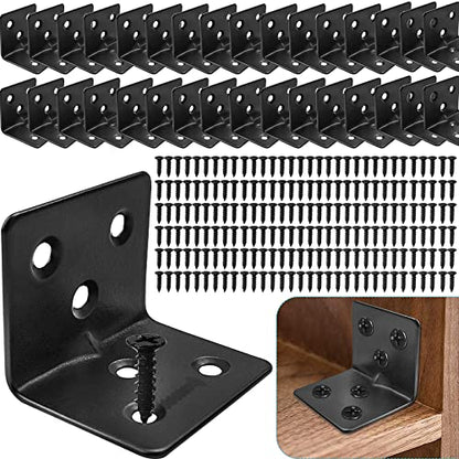 32PCS Black L Corner Brackets + 192PCS Screws, Stainless Steel Corner Braces for Shelves, Heavy Duty Angle Brackets - size: 32PCS, style: L Brackets