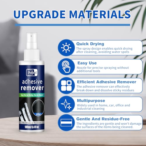 Adhesive Remover Spray - Quickly Removes Stickers, Glue, Tape, Decals, Label & Sticky Residue Safe on Boats, Car Windows, Bumpers & Home Non-Damaging Formula - 3.4oz/100ml