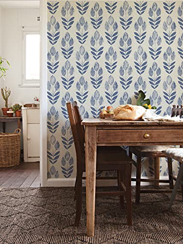 NuWallpaper Blue Folk Tulip Peel & Stick Wallpaper - color: Blue