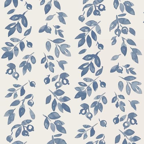Ismoon Blue Wallpaper Peel and Stick Vintage Wallpaper 17.3in x 32.8ft Blue Leaf Contact Paper Vintage Cottage Wall Paper for Bedroom Bathroom Kitchen Nursery Removable Vinyl - color: Blue, size: 17.3" x 393"