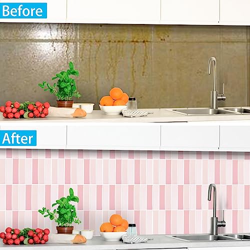 Peel and Stick Tile，New Upgrade Thicker Design Self Adhesive 12" x 12" Large Premium Peel and Stick Backsplash for Kitchen,Bathroom, Living Room, RV Etc（10-Sheet）. - color: Pretty Pink