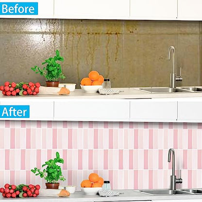 Peel and Stick Tile，New Upgrade Thicker Design Self Adhesive 12" x 12" Large Premium Peel and Stick Backsplash for Kitchen,Bathroom, Living Room, RV Etc（10-Sheet）. - color: Pretty Pink