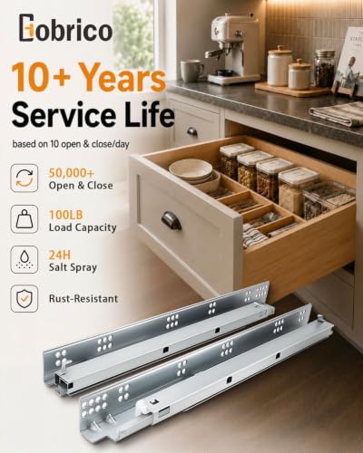 Gobrico Soft Close Under Mounting Drawer Slides 18", Heavy Duty Concealed Drawer Glides Cabinet Hardware, Full Extension Rear/Bottom Mounting Drawer Runners Rails 10Pair - size: 18 Inch