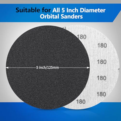 VIBRATITE 180 Grit 5 Inch Hook & Loop Sanding Discs, 70PCS - size: 5 Inch (180 Grit)