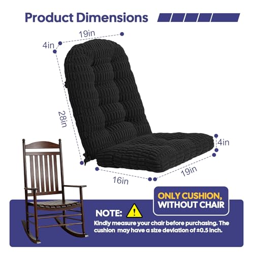 idee-home Rocking Chair Cushions Indoor, Thick Tufted Rocker Chair Cushions - color: Solid Black, size: 28 X 19 X 4 In & 16 X 19 X 4 In