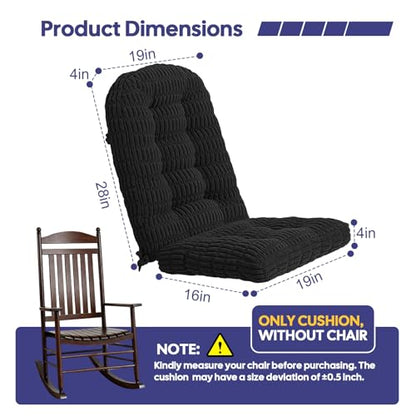 idee-home Rocking Chair Cushions Indoor, Thick Tufted Rocker Chair Cushions - color: Solid Black, size: 28 X 19 X 4 In & 16 X 19 X 4 In