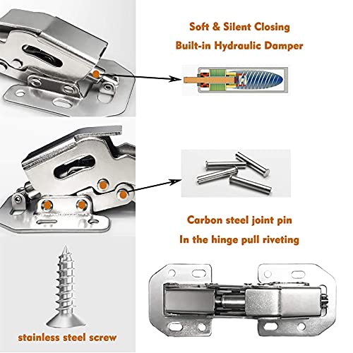 8-Pack Soft Close Hidden Hinges for Cabinet Doors Frameless Slow Close Cabinet Hinges 4" Concealed Surface Mount Hinges - size: 8 Pack