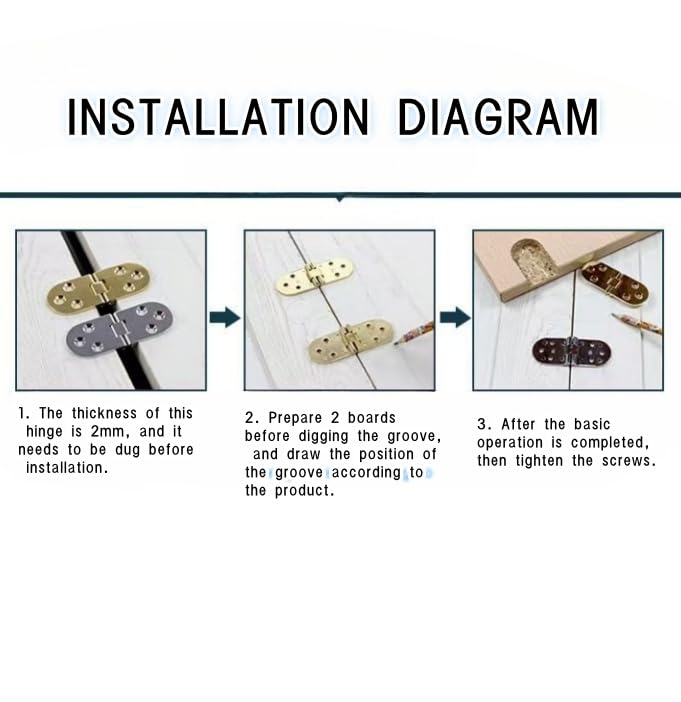 2pcs Solid Brass Hinges, Door Hinge Brass flip Hinges, Folding Tabletop Concealed Hinges, Furniture Hardware with Screws (L:2.82in(71.6mm)-2Pcs) - size: L:2.82in(71.6mm)-2Pcs