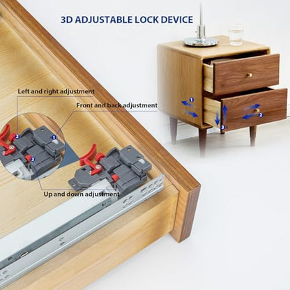 LONTAN 15 Inch Undermount Soft Close Drawer Slides 3D Locking Device 6 Pair - size: 15 Inch, style: 6 Pair