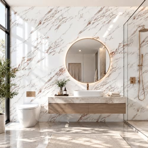 White Brown Marble Peel and Stick Wallpaper, 23.6 x 118 in - color: White Brown Marble, size: 23.6" x 118"
