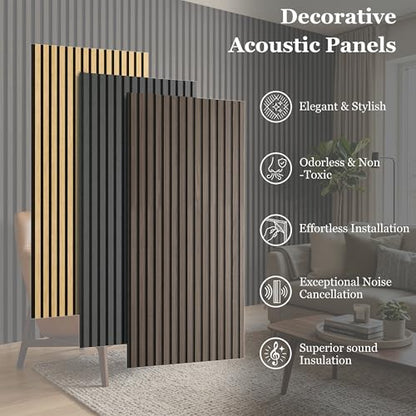 4-Pack Wood Veneer Acoustic Wall Panels Decorative Acoustical Panel - color: Brown