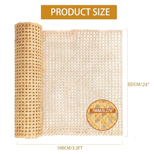 Cane Webbing,24" Width Natural Rattan Webbing Roll 3.3Ft Caning Material with 3/19" Groove Chair Caning Spline for Cabinet,Chair, Furniture,Wicker Projects - size: 24"Wx40"L(3.3ft)