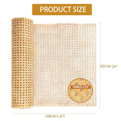 Cane Webbing,24" Width Natural Rattan Webbing Roll 3.3Ft Caning Material with 3/19" Groove Chair Caning Spline for Cabinet,Chair, Furniture,Wicker Projects - size: 24"Wx40"L(3.3ft)