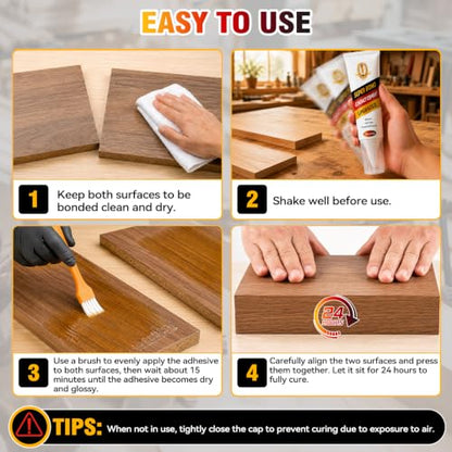 Contact Cement Adhesive, High Performance Neoprene Contact Adhesive with Brush, Waterproof Contact Cement Glue for Wood, Leather, Shoe, Furniture Repairs and Crafts, Flexible and Strong Bonding