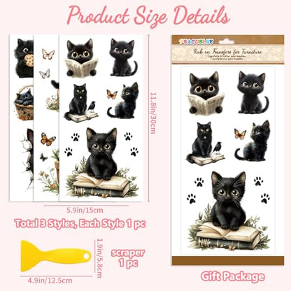 Peacoblue Black Cat Butterfly Rub On Transfers for Furniture Craft 6"x12" - style: Black Cat with Butterfly