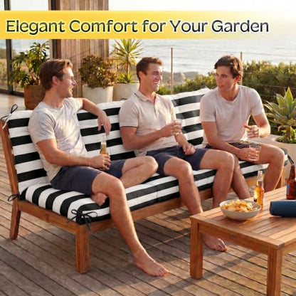 Oxford Fabric Swing Cushions with Backrest & Tie Straps for Patio Bench - color: Black-white Stripe