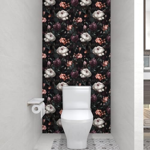 Laatse Gothic Dark Purple Rose Floral Wallpaper Peel and Stick 17.5"x78.7" - color: Black&Purple, size: 17.5" x 78"