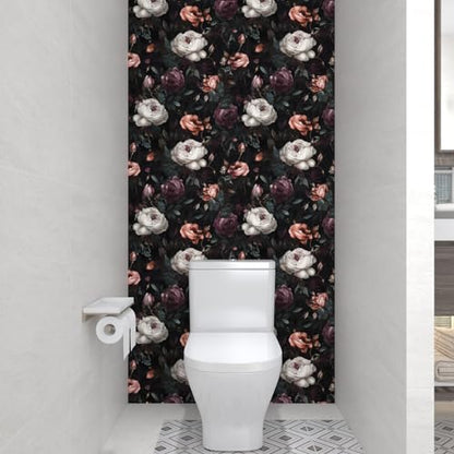 Laatse Gothic Dark Purple Rose Floral Wallpaper Peel and Stick 17.5"x78.7" - color: Black&Purple, size: 17.5" x 78"