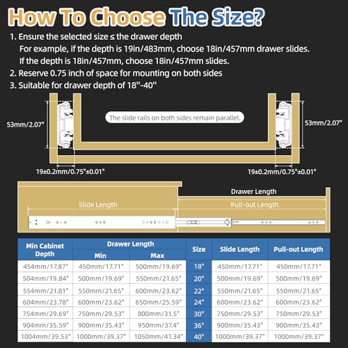 Furniware 1 Pair 18 Inch 265 lb Load Capacity Soft Close Drawer Slides - size: 18 Inch, style: Load:265 lb (Soft Close Without lock) -W:53mm