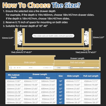 Furniware 1 Pair 20 Inch 265 lb Load Capacity Soft Close Drawer Slides - size: 20 Inch, style: Load:265 lb (Soft Close Without lock) -W:53mm