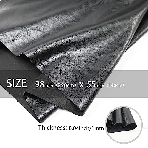 250x140cm Black Soft Faux Leather Fabric, 1mm Thick PU Material - color: Black, size: 98x54 inch