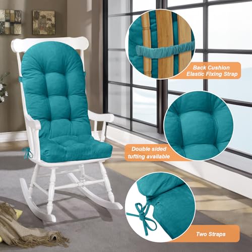 Rocking Chair Cushion, High Back, 44 x 19 x 4 Inch, Sky Blue - color: Sky Blue