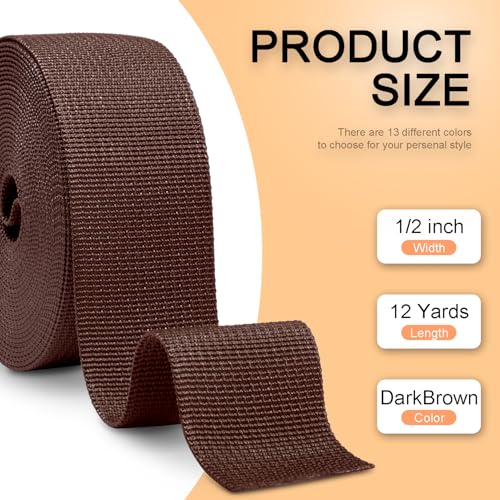 CooBigo 12 Yards Webbing 3/4" & 1" & 1.5" & 2" Polypropylene Webbing Strap 3/4 Inch 1 Inch 1.5 Inch 2 Inch Wide Webbing Strapping for Bags/Lawn Chair/Pool Solar Cover DIY Crafting - color: DarkBrown, size: 1.5"- 12 Yards
