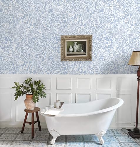 Heroad Light Blue Floral Peel Stick Wallpaper Contact Paper 17.3''x196'' - color: Blue/White, size: 17.3" x 196"