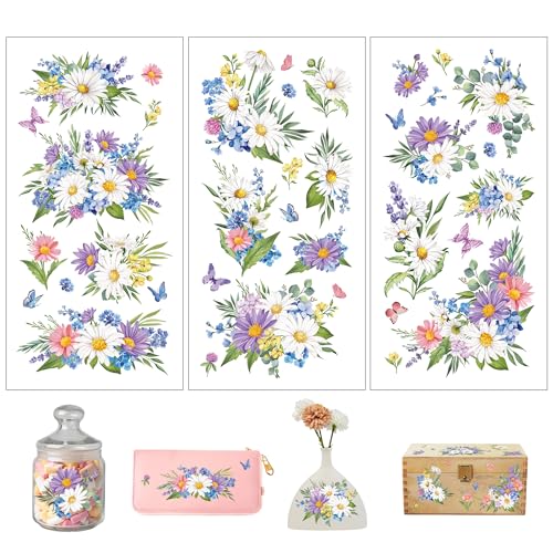 Joeyan 3 Sheets Rub On Transfers for Crafts and Furniture Daisy Rub on Transfer Sticker Flowers Butterfly Decals for Wood Glass Metal Canvas Porcelain Plastic DIY Craft Home Decor, 6" x12" - style: Daisy