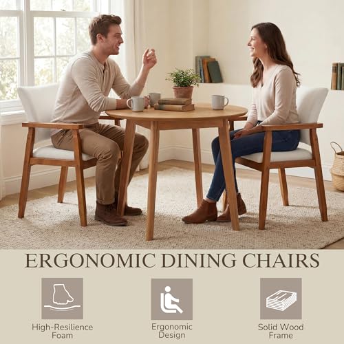 GOTMINSI Mid-Century Modern Linen Dining Chair with Arms, Solid Wood Frame, 320 lbs Weight Capacity, Upholstered Accent Chair for Kitchen Dining Room Living Room (Beige,1pc) - color: Beige, size: 1pc