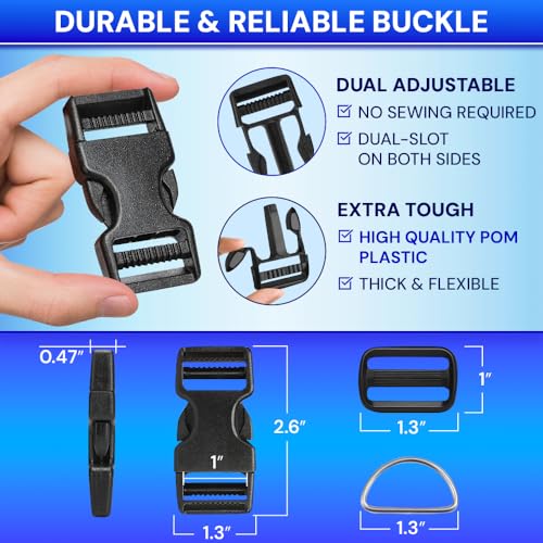 TECEUM 1" Nylon Strap Kit with Buckles, White 6 yards Repair Set - color: White, size: 1" - 6 yards, style: 6 Buckle - 12 Slides - 6 D-rind