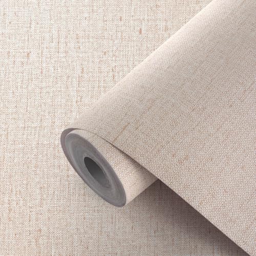 Beige Wallpaper Peel and Stick 472" Textured Beige Grasscloth Contact Paper Faux Linen Stick on Wall Paper Waterproof Self Adhesive Removable Solid Vinyl Roll for Cabinet Drawer - color: Beige, size: 15.7" x 472"