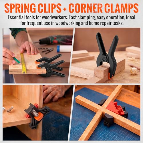 Feekoon 23FT Woodworking Frame Clamp Strap Set, 6 PCS Corner Clamping Kit Include 2 Frame Strap Clamps, 2 Corner Clamps & 2 Spring Clamp for Picture Frames, Cabinets, Drawers