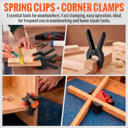 Feekoon 23FT Woodworking Frame Clamp Strap Set, 6 PCS Corner Clamping Kit Include 2 Frame Strap Clamps, 2 Corner Clamps & 2 Spring Clamp for Picture Frames, Cabinets, Drawers