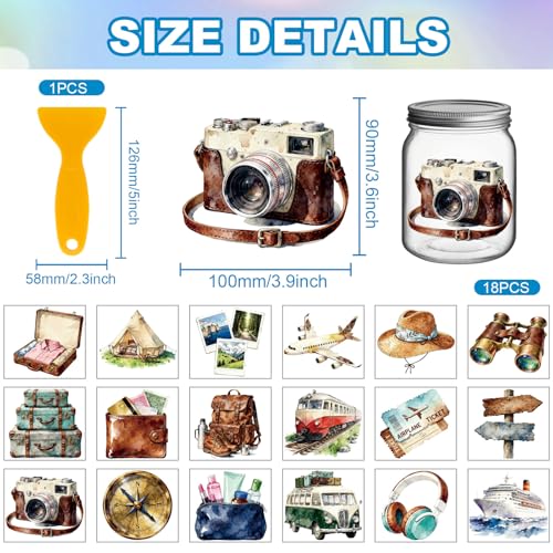 GLOBLELAND 18 Sheets Travel Adventure Transfer Stickers 3.9x3.6inch - style: Travel Adventure